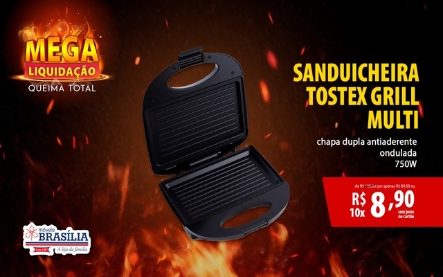 SANDUICHEIRA MULTI GO067 TOSTEX GRILL ANTIADERENTE DUPLA ONDULADA 750W